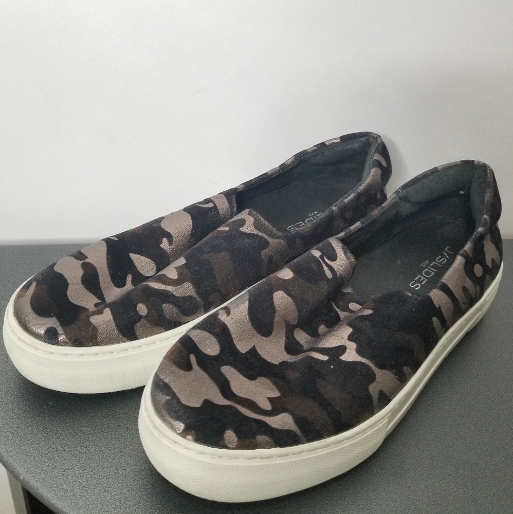 J Slides NYC Metallic Camo Slip On Sneakers 8.5